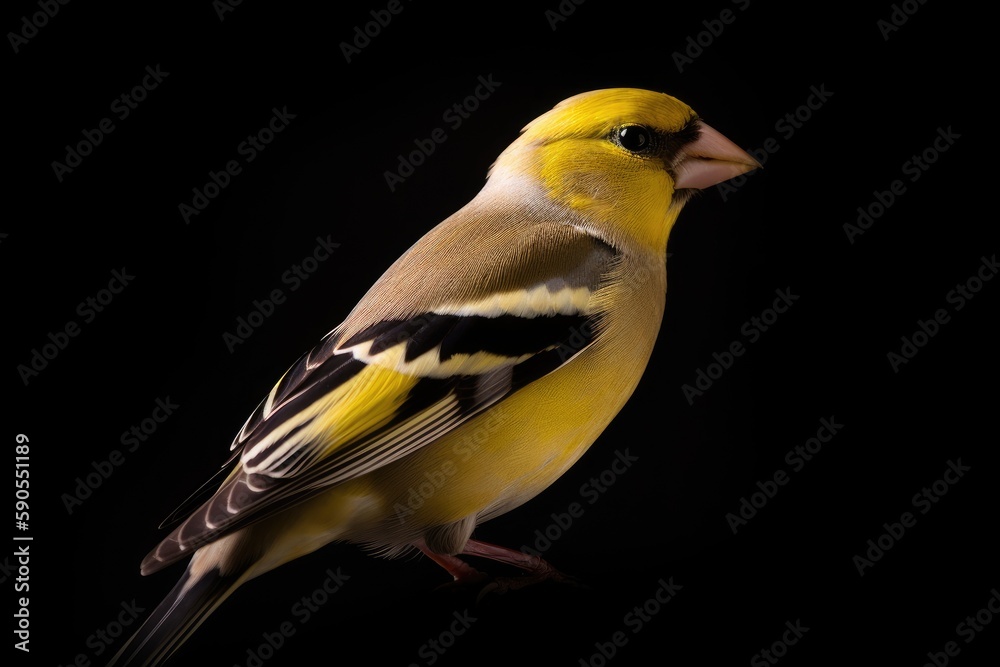 Goldfinch profile on dark background. Bird photography. Generative AI. Goldfinch profile on dark background. Bird photography. Generative AI.