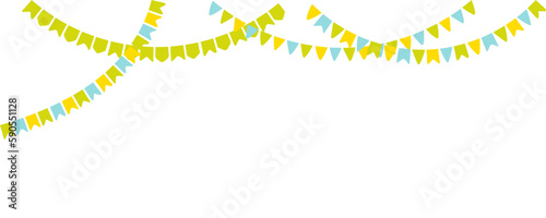 Flags, bunting, festive decorations, garland, isolated. Hand drawn vector illustration. Brazilian holiday Festa Junina celebration, festival, party, carnival, birthday, anniversary, design element