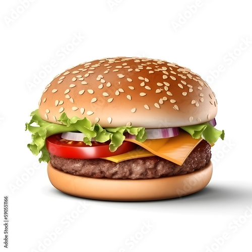 Hamburger isolated on white, generative AI (ID: 590551166)