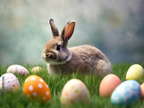 Easter bunny with easter eggs, generative AI (ID: 590551180)