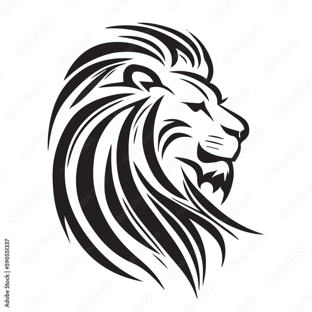 Lion head on a white background. Vector silhouette svg illustration ...