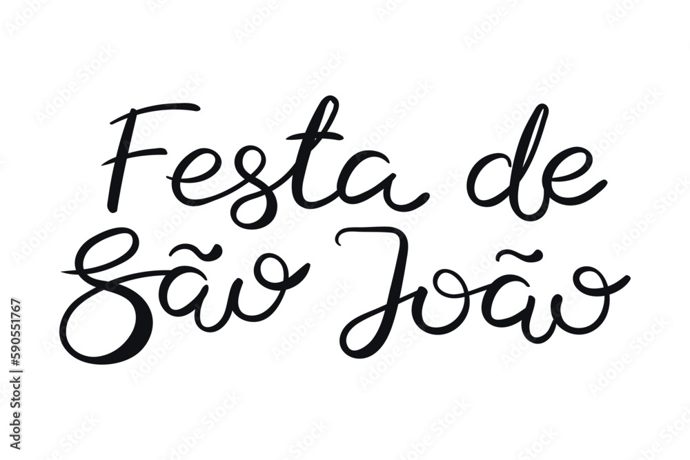 Festa de Sao Joao lettering quote in Portuguese, handwritten typography. Hand drawn vector illustration, isolated text on white. Brazilian holiday, Saint John festival, party, carnival design element