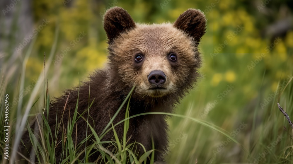 Fototapeta premium Curious Grizzly Cub Out for Adventure