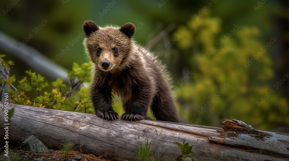 Fototapeta premium Curious Grizzly Cub Out for Adventure