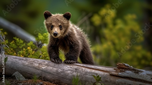 Curious Grizzly Cub Out for Adventure