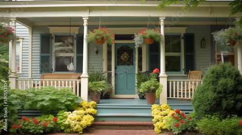 Front porch of a New England home in early Spring