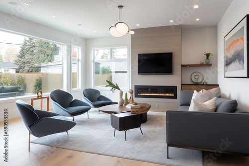 Sleek and Serene Living Room.
Generative AI