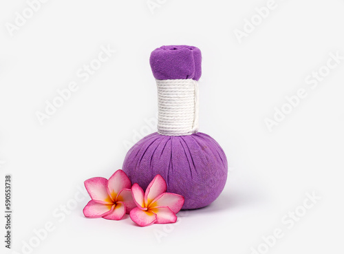 Thai Herbal Ball Hot Compress massage isolated on white background. 