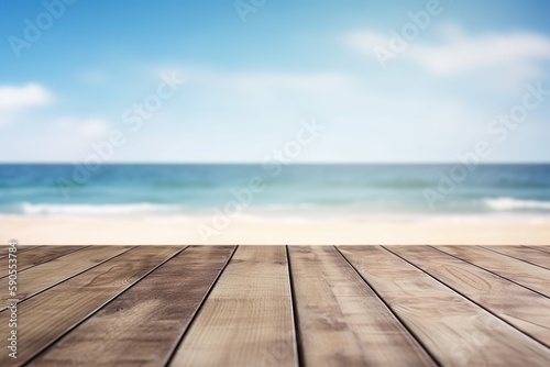 A Tranquil Seaside Escape  Wooden Planks and Serene Ocean Views. Generative AI