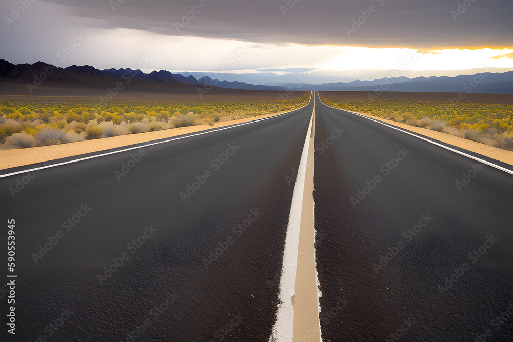 Naklejka premium old road crossed by yellow line