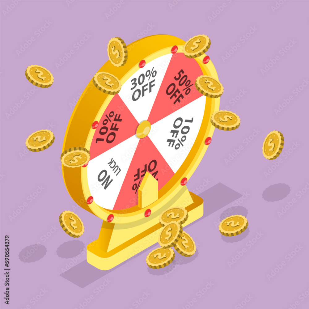 Fototapeta premium 3D Isometric Flat Vector Conceptual Illustration of Fortune Wheel Game, Online Promotion Event