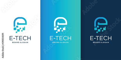 Letter E logo design concept vector with technology style