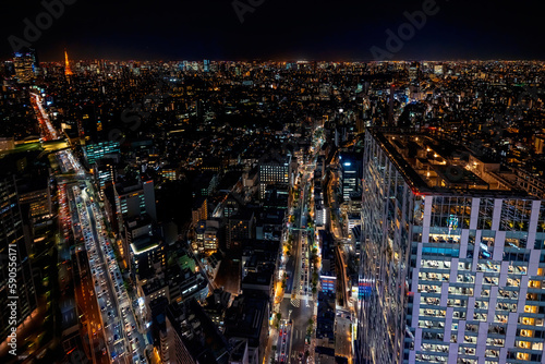 Aerial View of Shibuya  Tokyo  Japan at night