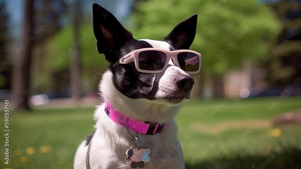 Canine Fashionista: A Black and White Pooch Rocking Pink Shades with Style