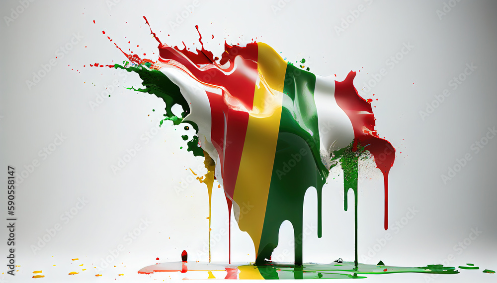 Liquid Paint Colors of Guyana Country Flag Dripping and Explosion on