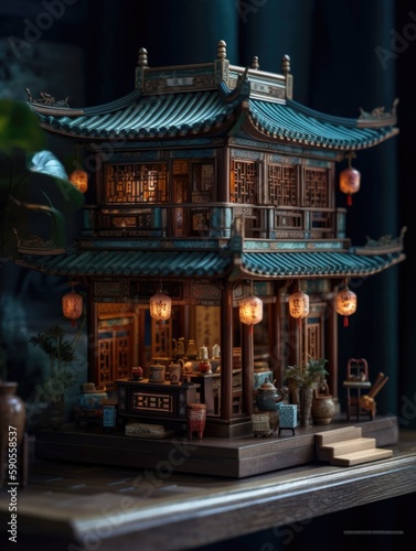 Chinese temple. AI generated art illustration. © Дима Пучков