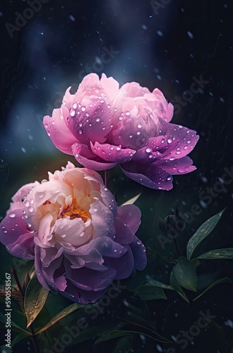 Pink rose in a garden. AI generated art illustration.