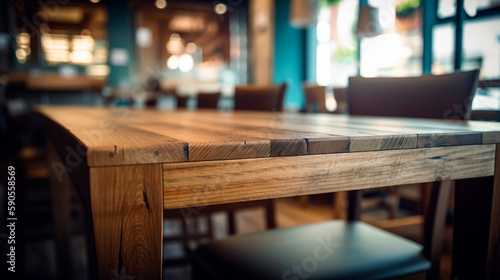 table and chairs in cafe, bokeh background. Generative ai