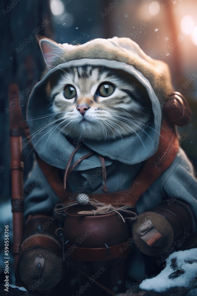 Cat on a tree. AI generated art illustration. Cat on a tree. AI generated art illustration.