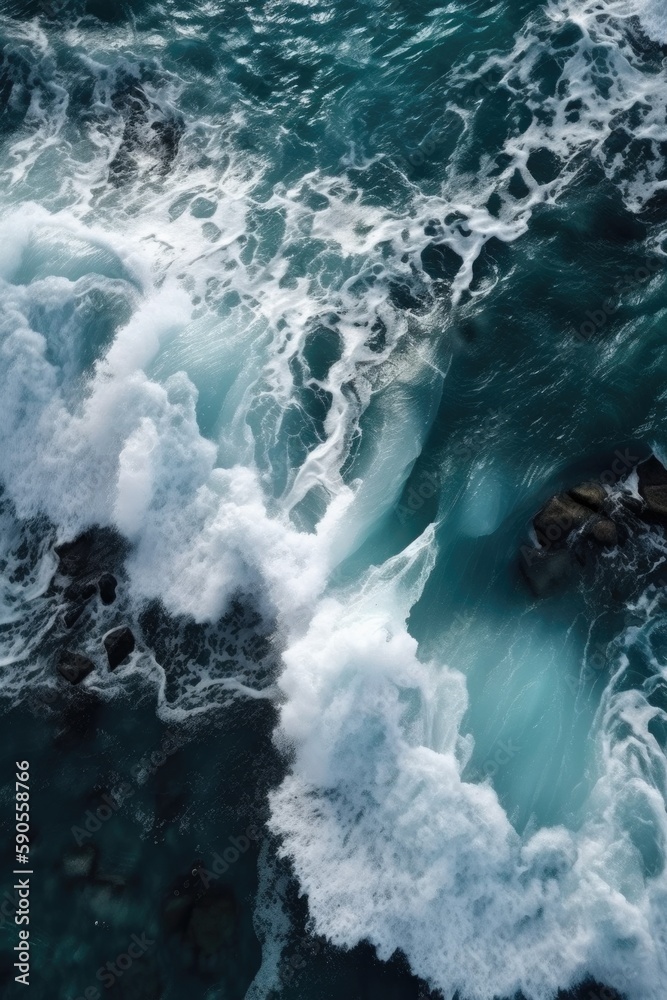 Waves on the rocks. AI generated art illustration. Waves on the rocks. AI generated art illustration.