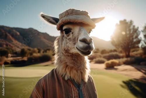 Llama Pro Golfer On Fairway Putting At Sunrise Generative AI