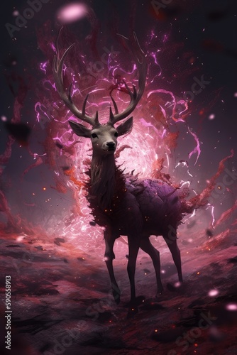 Deer in the night. AI generated art illustration.