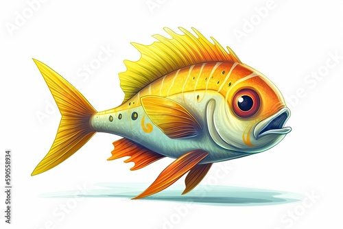 vibrant yellow and orange fish swimming in a white background. Generative AI © 2rogan