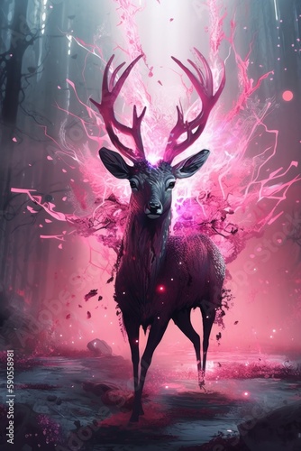 Deer in the night. AI generated art illustration. © Дима Пучков