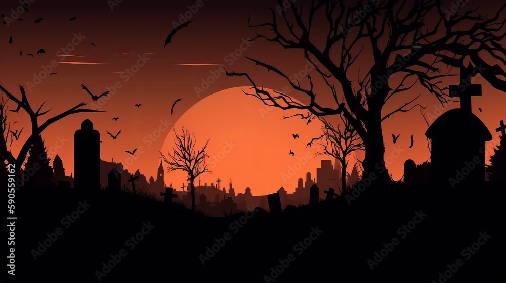 Abstract Halloween Background from Graveyard. AI Generation
