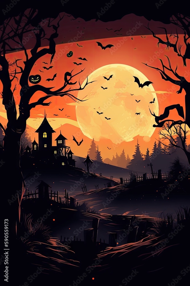 Halloween background with pumpkins. AI generated art illustration.