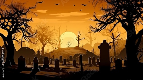 Abstract Halloween Background from Graveyard. AI Generation © BLACK AND WHITE LOGO