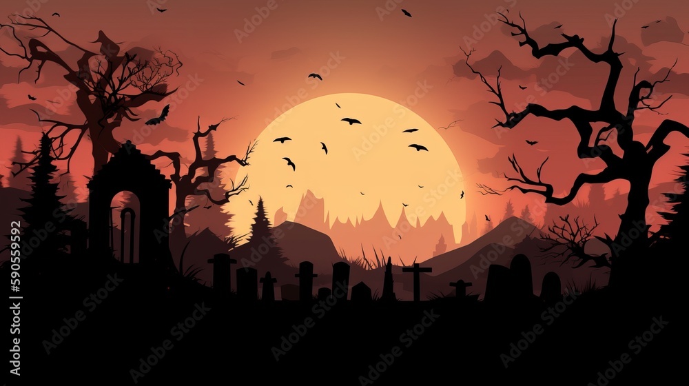Abstract Halloween Background from Graveyard. AI Generation