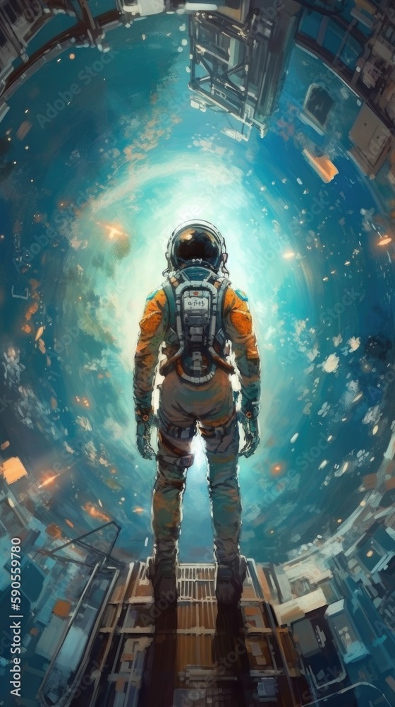 Fototapeta premium Astronaut in space. AI generated art illustration.