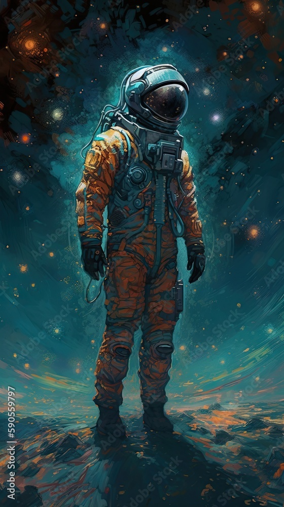 Fototapeta premium Astronaut in space. AI generated art illustration.