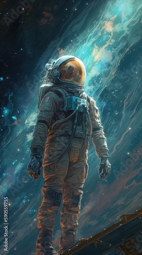 Astronaut in space. AI generated art illustration. © Дима Пучков