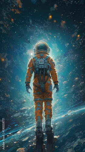 Astronaut in space. AI generated art illustration.