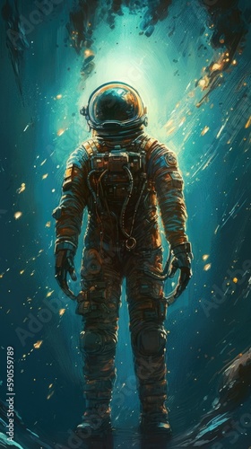 Astronaut in space. AI generated art illustration.