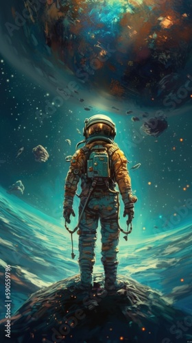 Astronaut in space. AI generated art illustration.