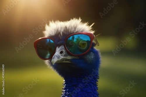 Peafowl With Sunglasses Golfing At Sunset Generative AI