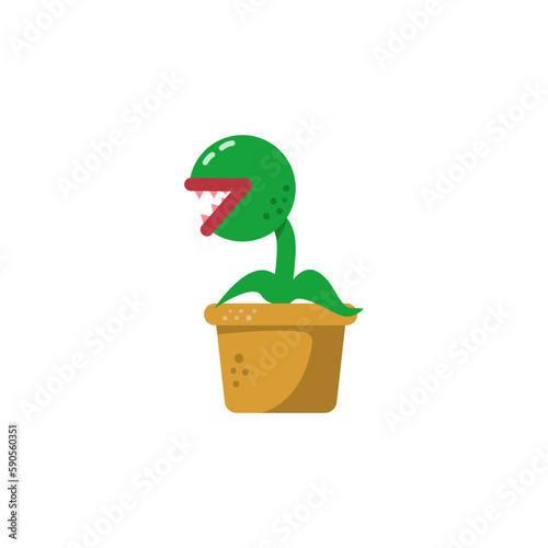 Carnivorous plant in pot flat illustration