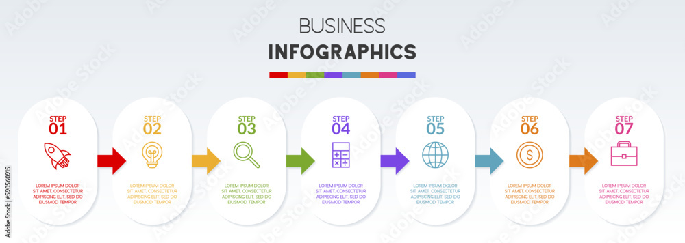 Infographics design template and icons with 7 options or 7 steps