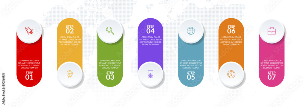 Infographics design template and icons with 7 options or 7 steps Infographics design template and icons with 7 options or 7 steps