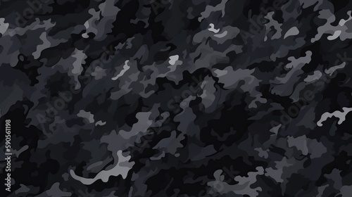 Seamless Rough Textured Military, Hunting, or Paintball Camouflage Pattern in Dark Black and Gray Palette. AI Generation