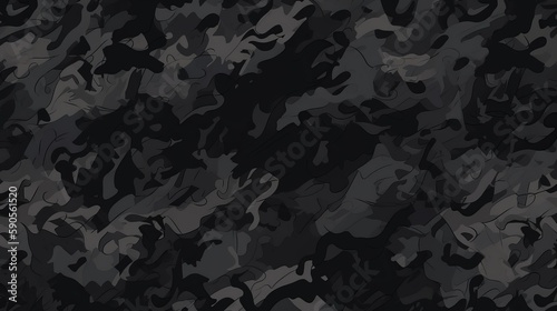 Seamless Rough Textured Military, Hunting, or Paintball Camouflage Pattern in Dark Black and Gray Palette. AI Generation