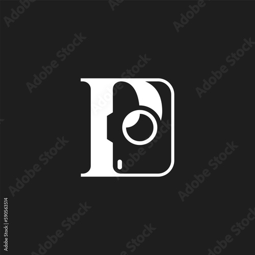Photography logo with letter P and a rotated camera in a simple and elegant looks