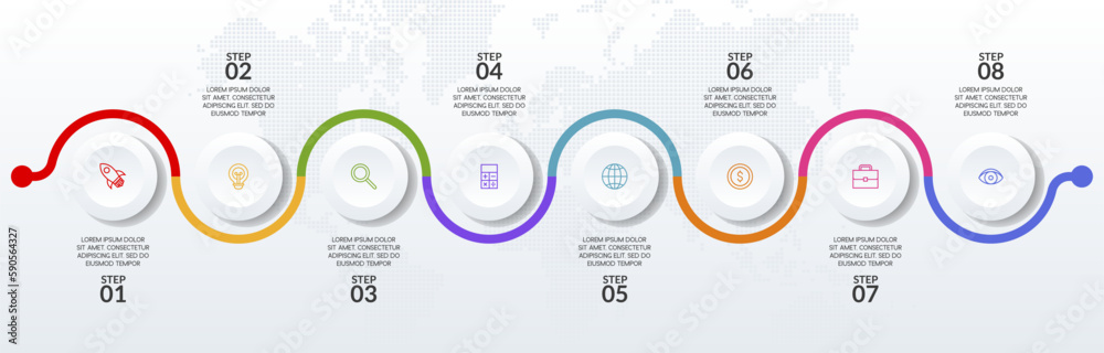 Infographics design template and icons with 8 options or 8 steps Infographics design template and icons with 8 options or 8 steps