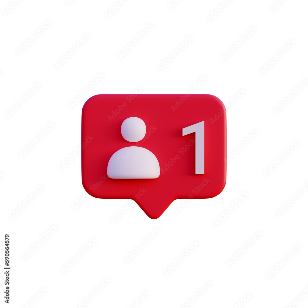 Social media 1 follow icon notification 3d render isolated front view PNG transparent Social media 1 follow icon notification 3d render isolated front view PNG transparent