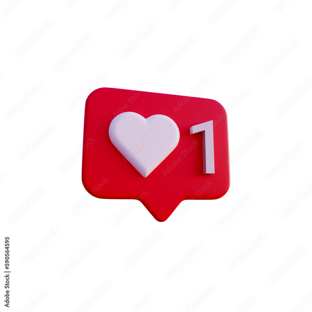 Social media 1 like love icon notification 3d render isolated perspective view PNG transparent Social media 1 like love icon notification 3d render isolated perspective view PNG transparent