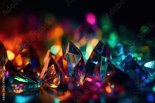 close-up view of a variety of multicolored diamonds, sparkling and shining. Generative AI