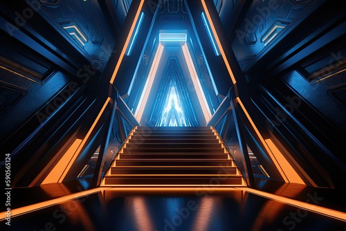 shiny space rendering of stairs for a futuristic entrance. Generative Ai